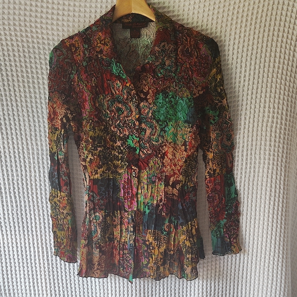 Pleats Collection Vintage Lagenlook By Pings Imports Button-Up Blouse Medium - Picture 5 of 7